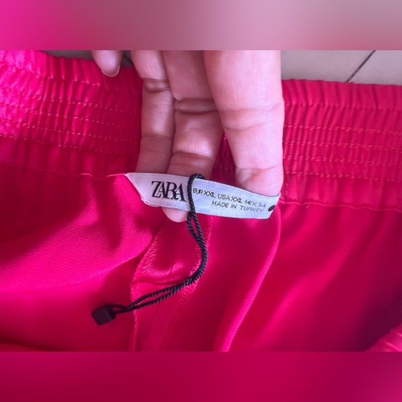 Zara Pink Magenta Elastic Waist Satin Split Hem Trousers Pants XXL hot pink - Picture 8 of 16